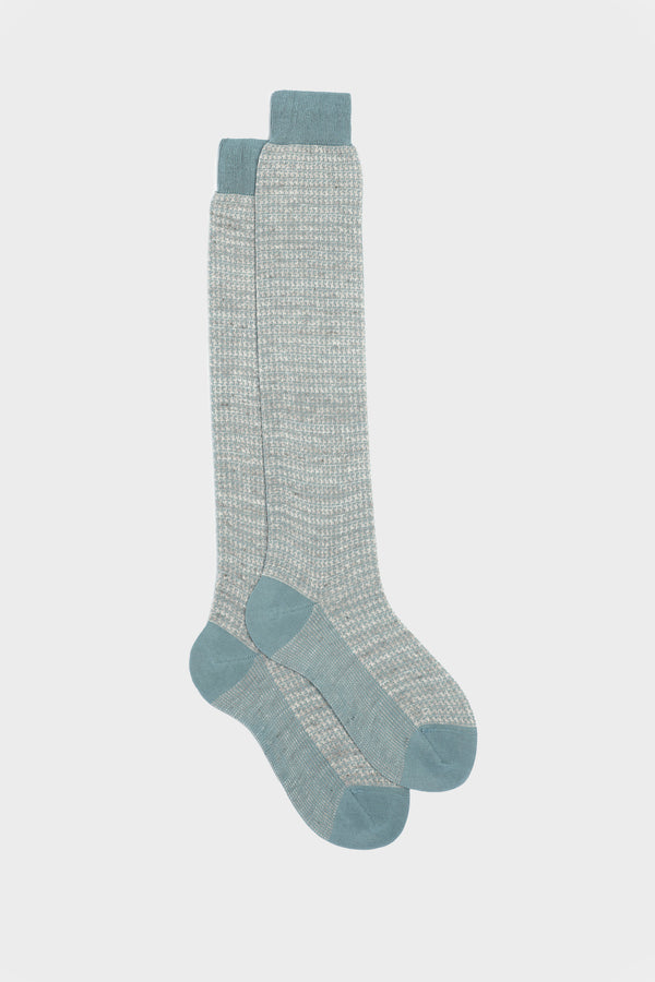 CALZA ATTILIO, 75% COTONE 25% LINO, TEAL-IVORY