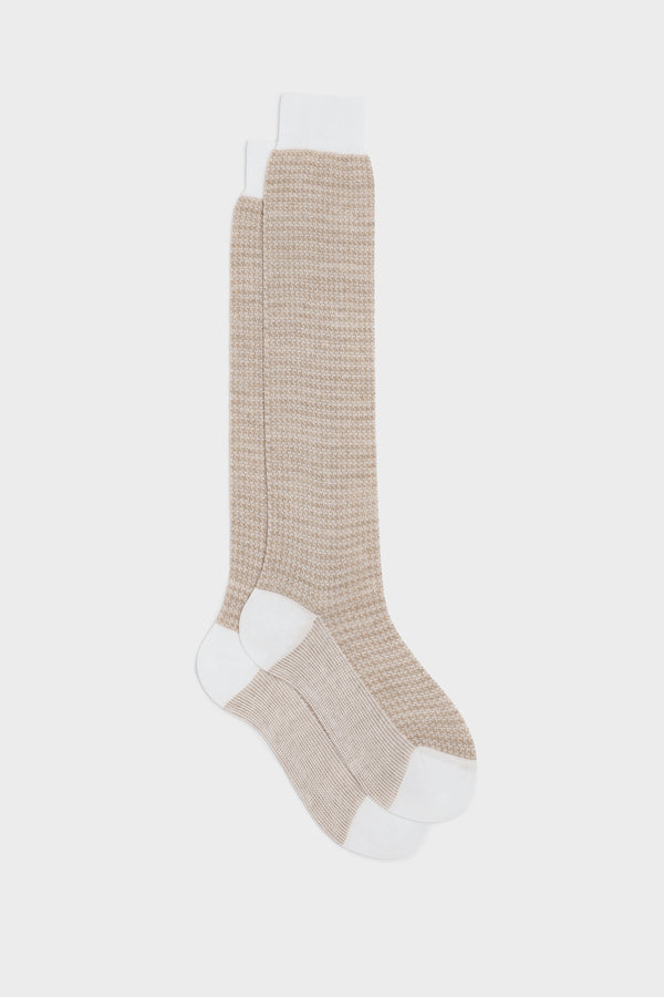 CALZA ATTILIO, 75% COTONE 25% LINO, WHITE-BEIGE