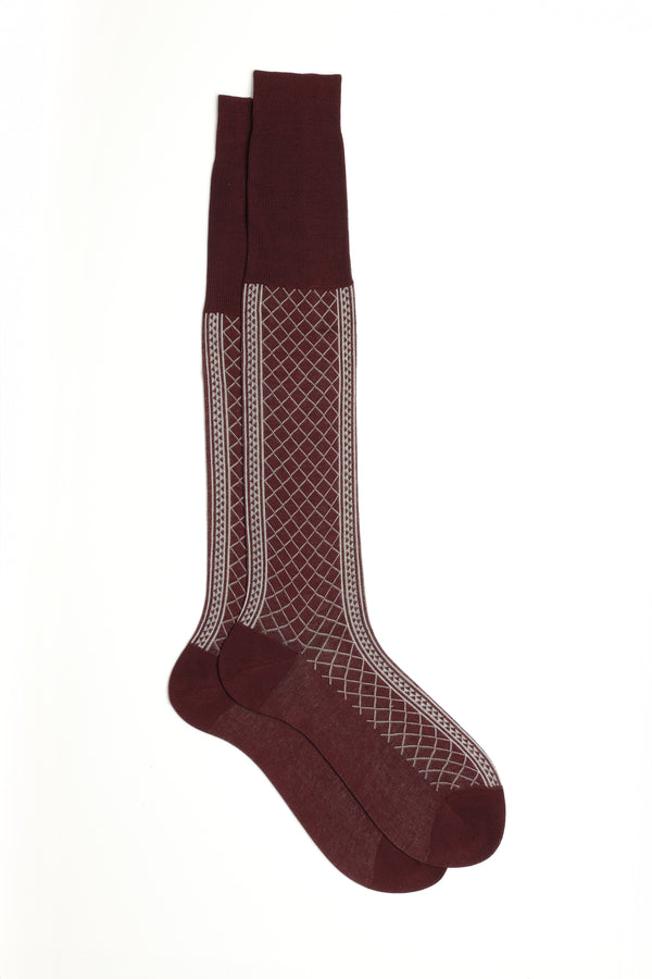 CALZA MOSAICO, 100% COTONE, BURGUNDY.